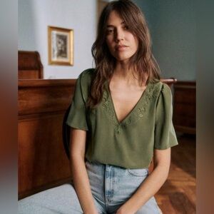 Sezane Minara Blouse Green - Size 6